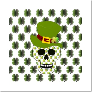 Four Leaf Clover Skull - Funny St Patricks Day Art Posters and Art